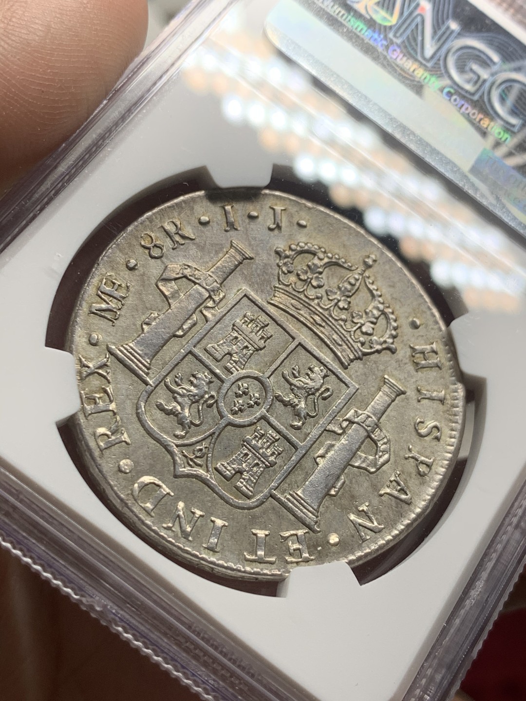 《竞宝斋》第63场-本周日 （全场不限金额包邮） NGC-UNCD  秘鲁双柱 卡洛斯四世 1801  8里亚尔    卡四早期 淡彩 欧洲回流包浆  光度一流