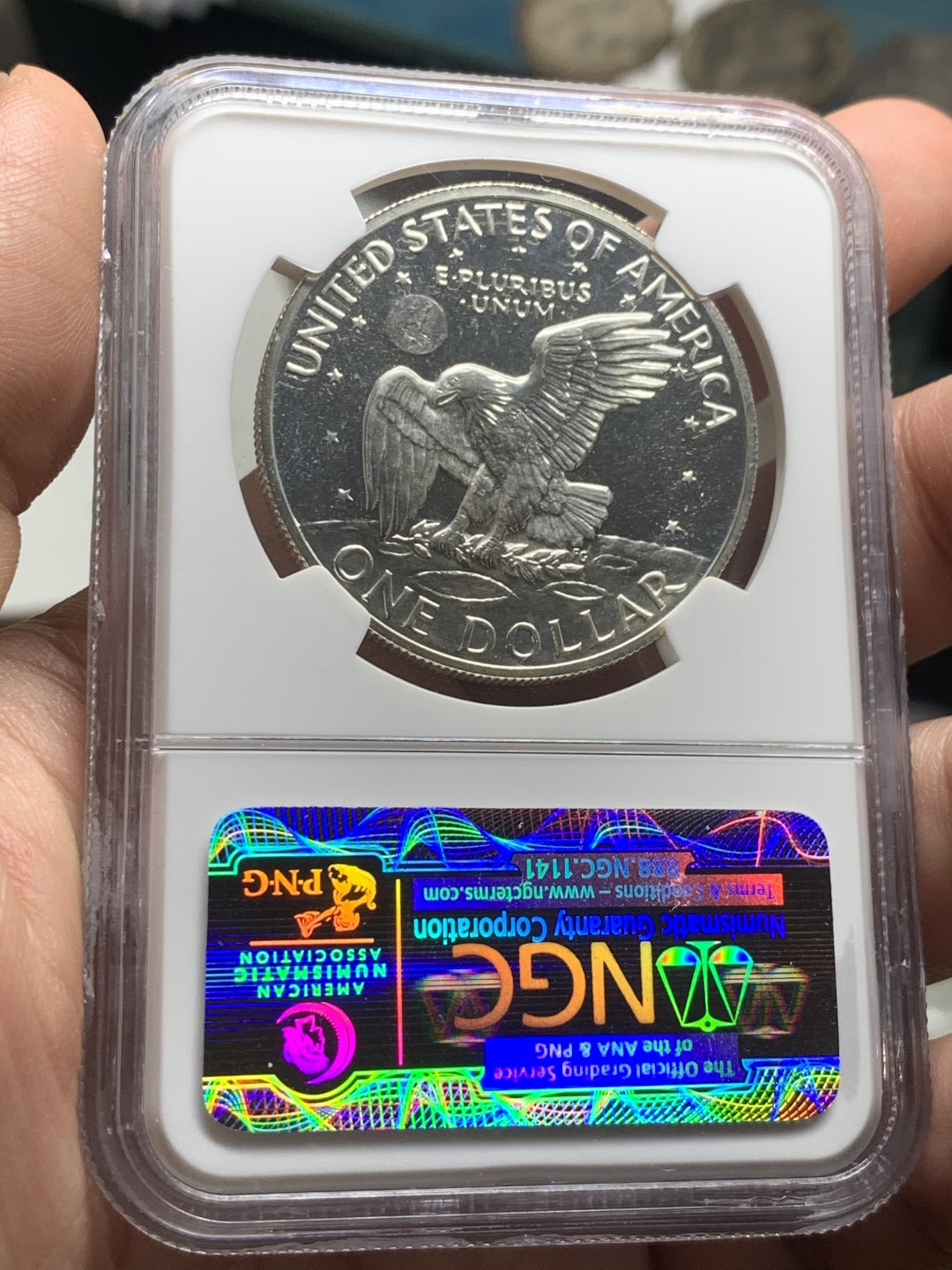 《竞宝斋》第63场-本周日 （全场不限金额包邮） NGC PF66CAMEO 美国1971年艾森豪威尔精制一美元银币