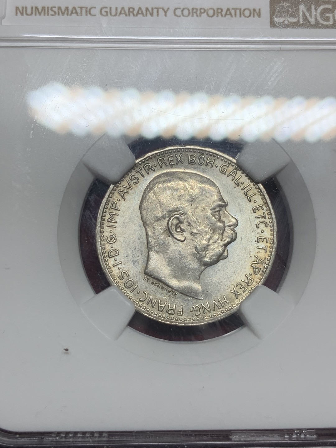 《竞宝斋》第63场-本周日 （全场不限金额包邮） NGC-MS62 奥地利 1914年 佛兰茨一世 1克朗 银币 原光好品