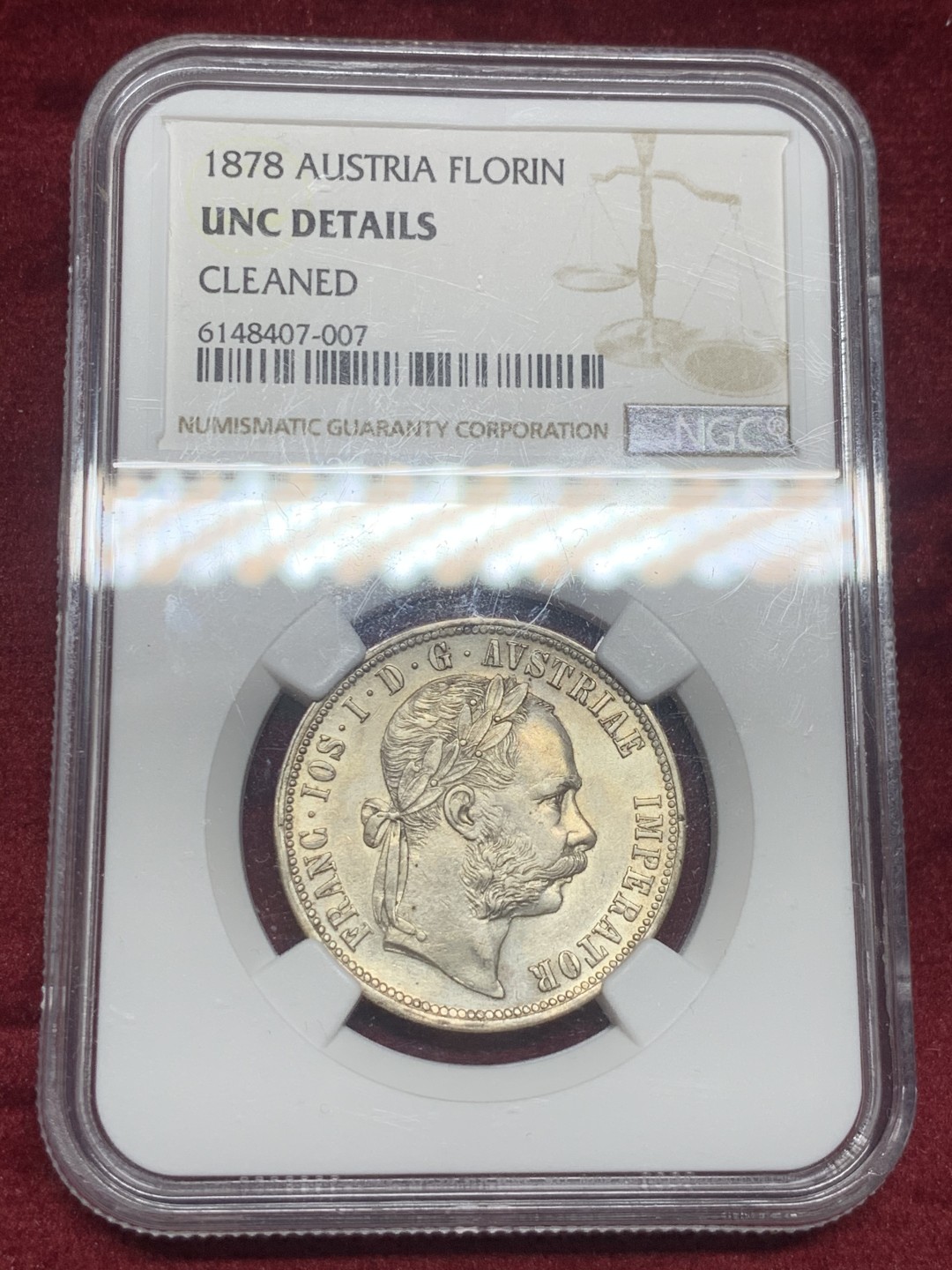 《竞宝斋》第63场-本周日 （全场不限金额包邮） ngc-unc细节1878年奥地利弗洛林银币，细节完美，底板也不错。