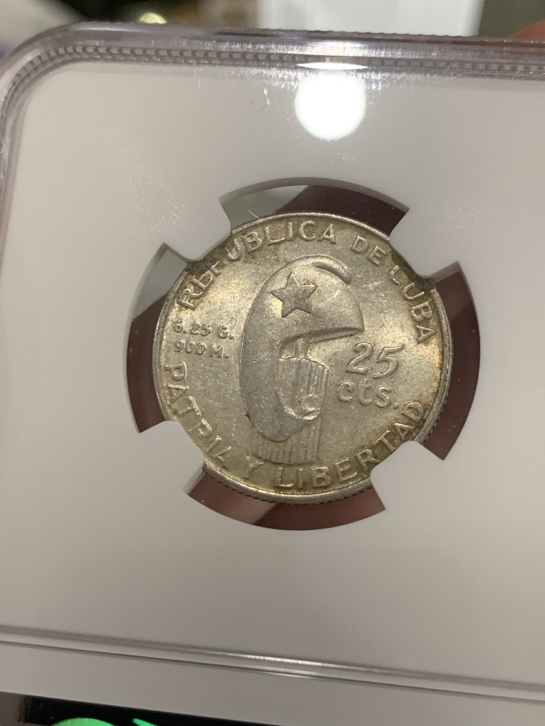 《竞宝斋》第63场-本周日 （全场不限金额包邮） NGC-MS61 古巴 1953年 马丁 25分 原光好品银币