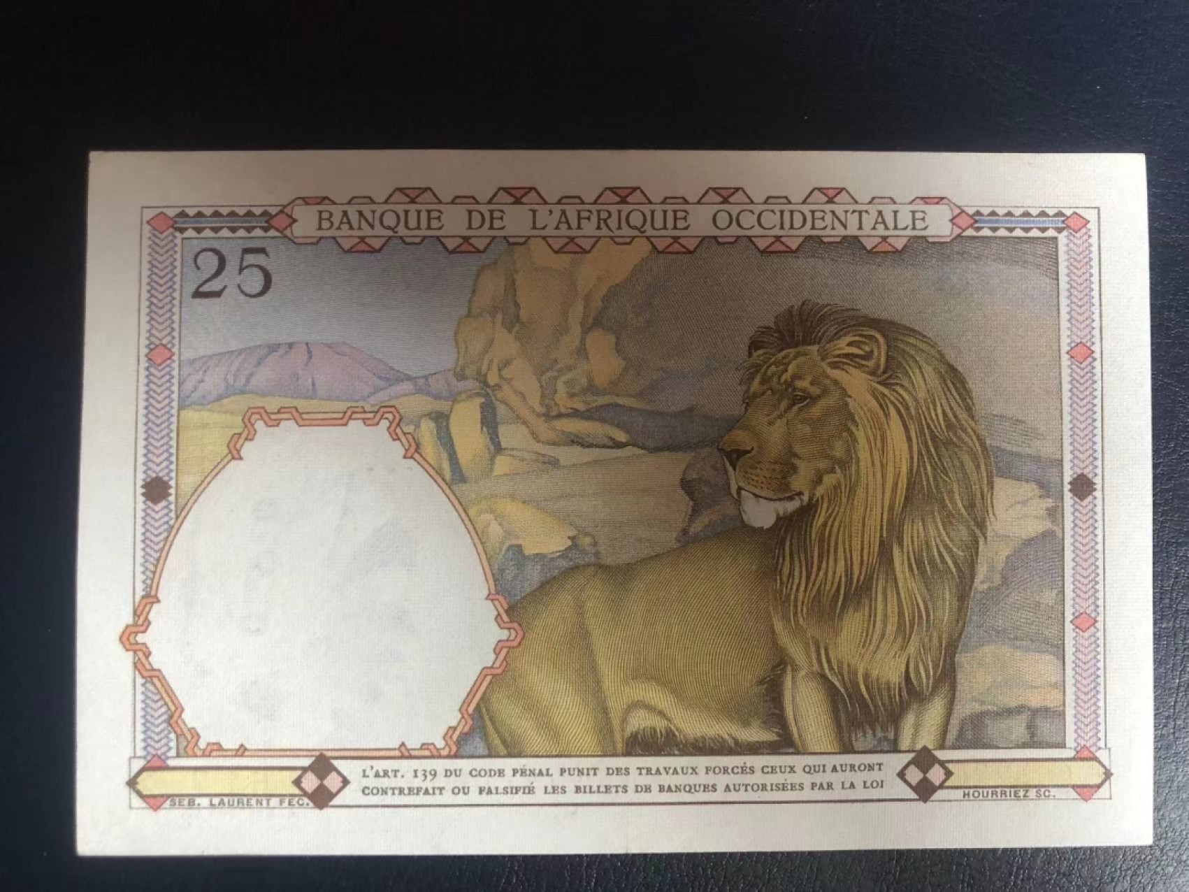 【Blue Auction】✨世界纸币精拍第190期【精】 法属西非 1942年25法郎 大金狮 au+品相