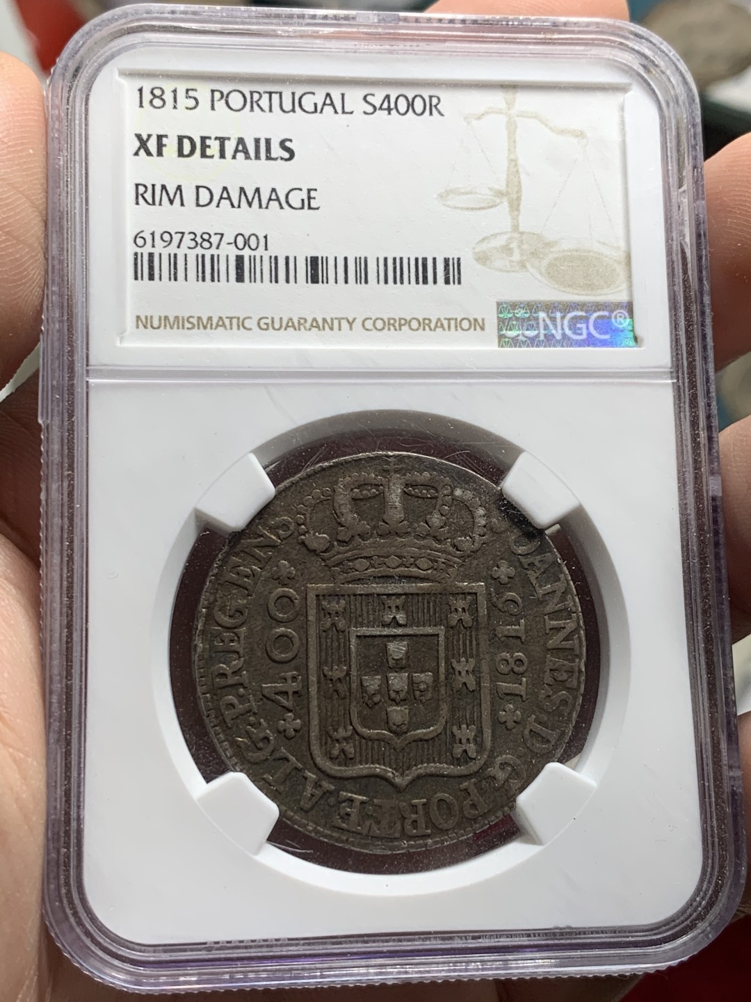 《竞宝斋》第63场-本周日 （全场不限金额包邮） NGC-XFD  葡萄牙 1815年 400R 银币 少见品种