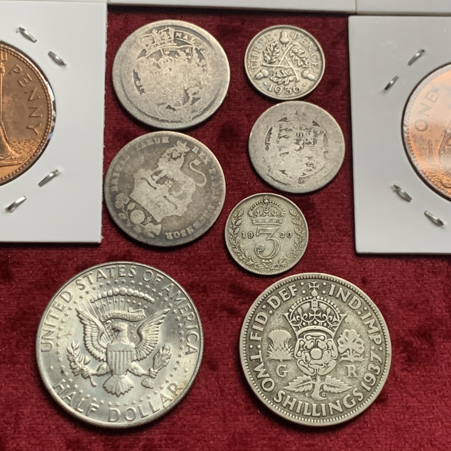 《竞宝斋》第63场-本周日 （全场不限金额包邮） 英国为主的一堆银币，乔三四五是先令，铜币全卷拆BU