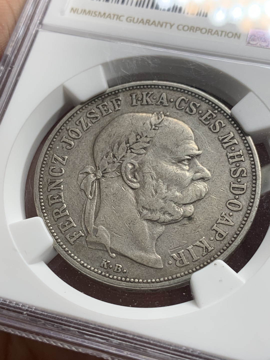 《竞宝斋》第63场-本周日 （全场不限金额包邮） NGC-VF35 匈牙利 1900年 5克朗 天使银币