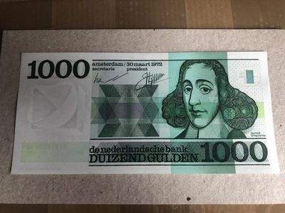 【Blue Auction】✨世界纸币精拍第190期【精】 - 荷兰🇳🇱 1972年1000盾 经典斯宾诺莎 全新UNC