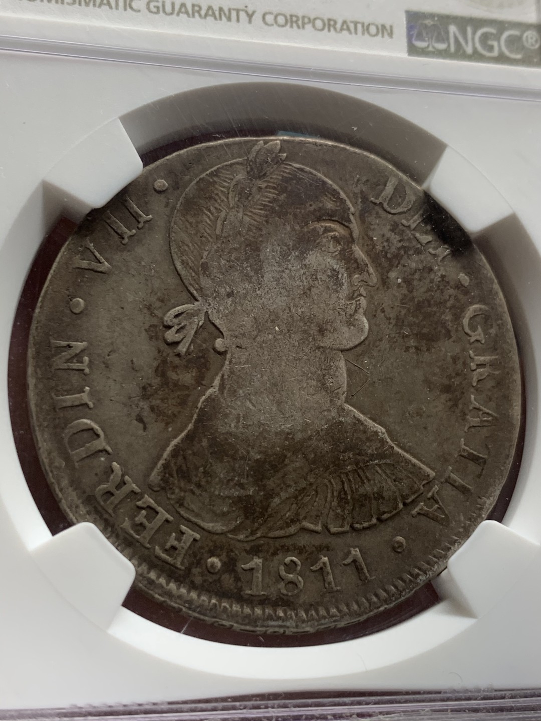 《竞宝斋》第63场-本周日 （全场不限金额包邮） NGC-XFD  秘鲁利马厂 费七洋葱头 1811年 8R 银币 不多见 