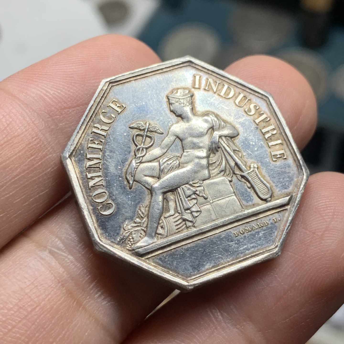 《竞宝斋》第63场-本周日 （全场不限金额包邮） 法国1836年商业之神墨丘利八角银章  31mm，12.6克，Aregnt边铭