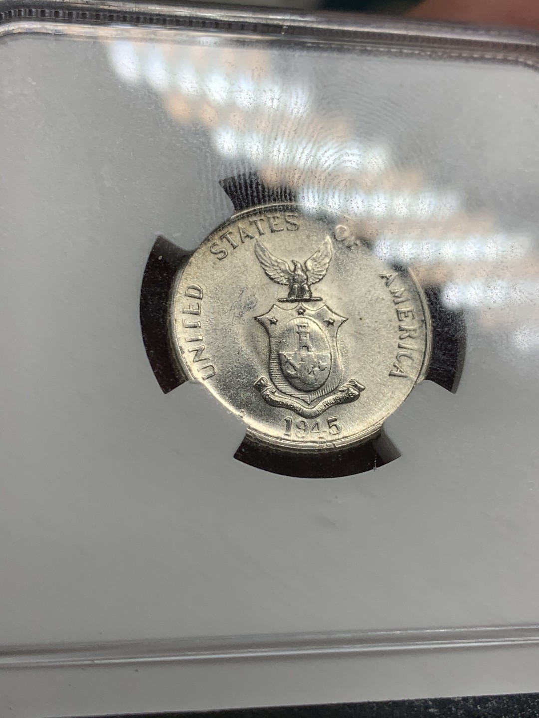 《竞宝斋》第63场-本周日 （全场不限金额包邮） NGC-MS62 美属菲律宾 1945年 20分 打铁女神 银币