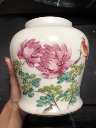 晚清光绪名家冯启顺作浅绛花鸟将军罐 - 晚清光绪名家冯启顺作浅绛花鸟将军罐