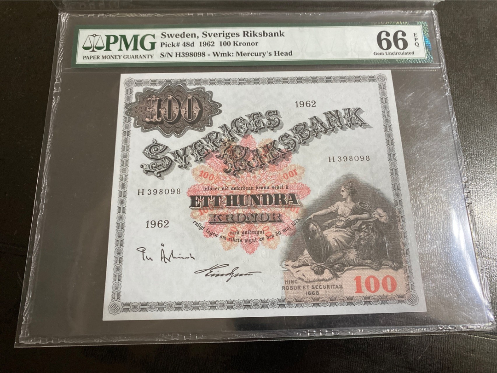 收藏联盟Quantum Auction第166期 即将开拍还有很多大漏等着您！大货送拍返佣活动进行时 1962年瑞典大方块100克朗 无47尾8号 PMG66E