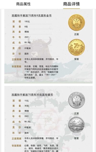 长赢钱币拍卖 免佣包邮 - 西藏和平解放70周年金银纪念币一套