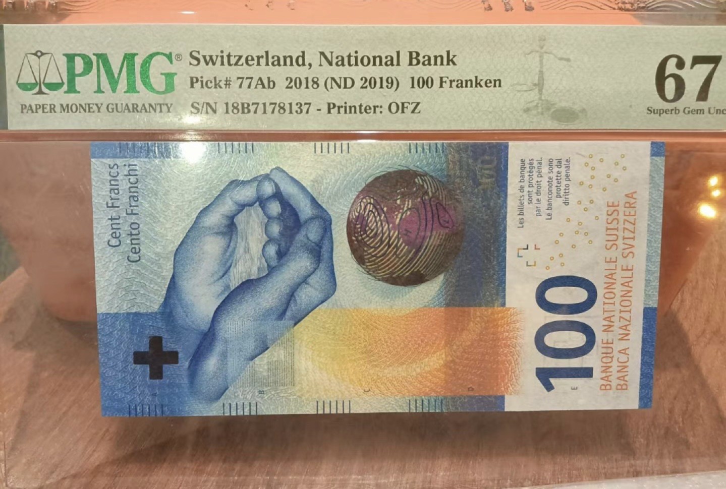 Chase Auction 第12期 - - 中外纸钞、民国炒联拍！ 2018年瑞士100瑞郎，手版，PMG67分！无4号码！