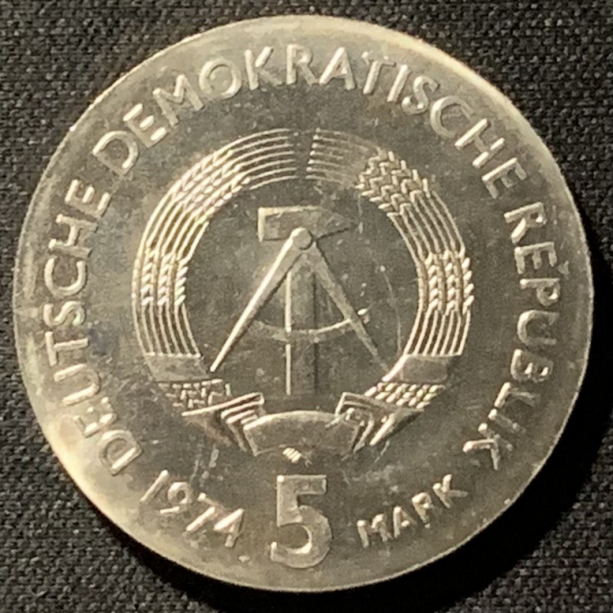 紫瑗钱币——第196期拍卖 民主德国 1974年 科学家 菲利普·里斯逝世100周年 5马克 纪念币