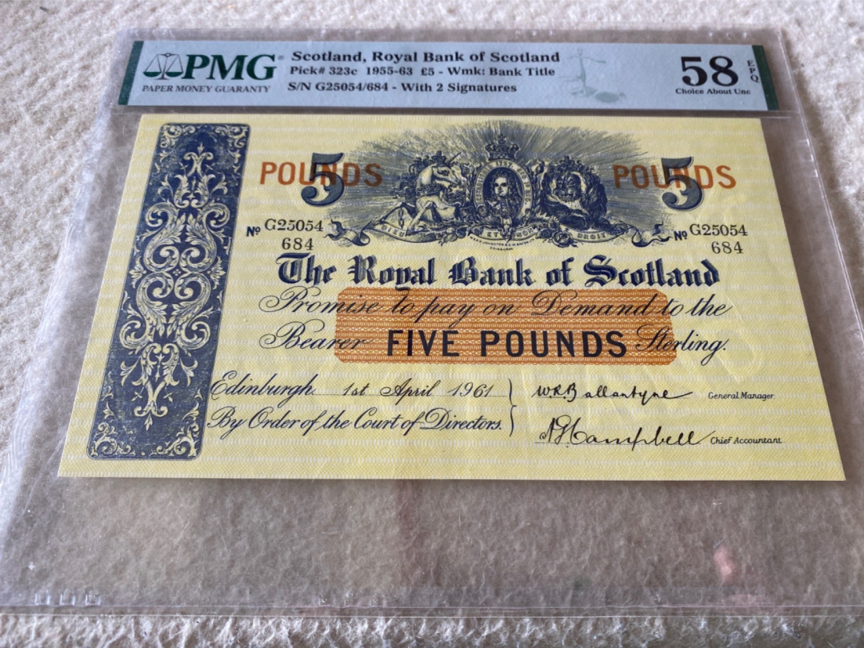 收藏联盟Quantum Auction第166期 即将开拍还有很多大漏等着您！大货送拍返佣活动进行时 1961年苏格兰皇家银行5镑  PMG58E