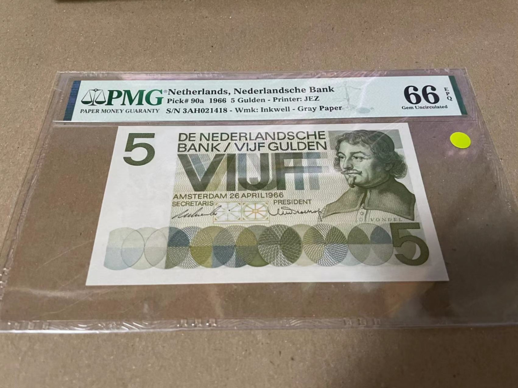 【Blue Auction】✨世界纸币精拍第190期【精】 荷兰 1966年5盾 PMG66EPQ 