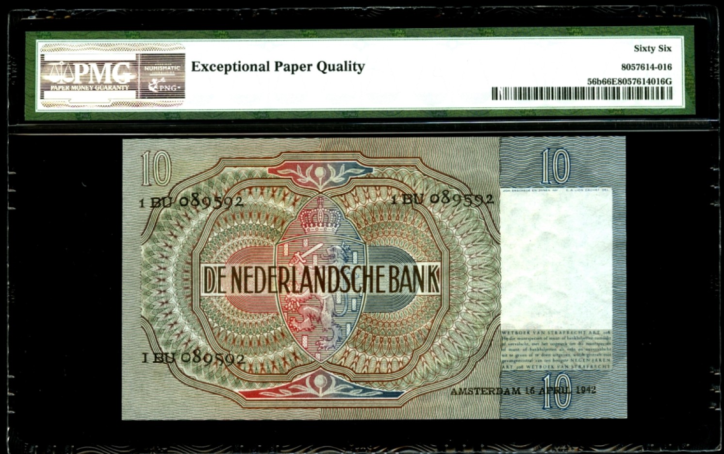 【Blue Auction】✨世界纸币精拍第190期【精】 【无47】荷兰 1941-42年10盾 经典牧羊女 PMG66EPQ 葡萄水印 精美