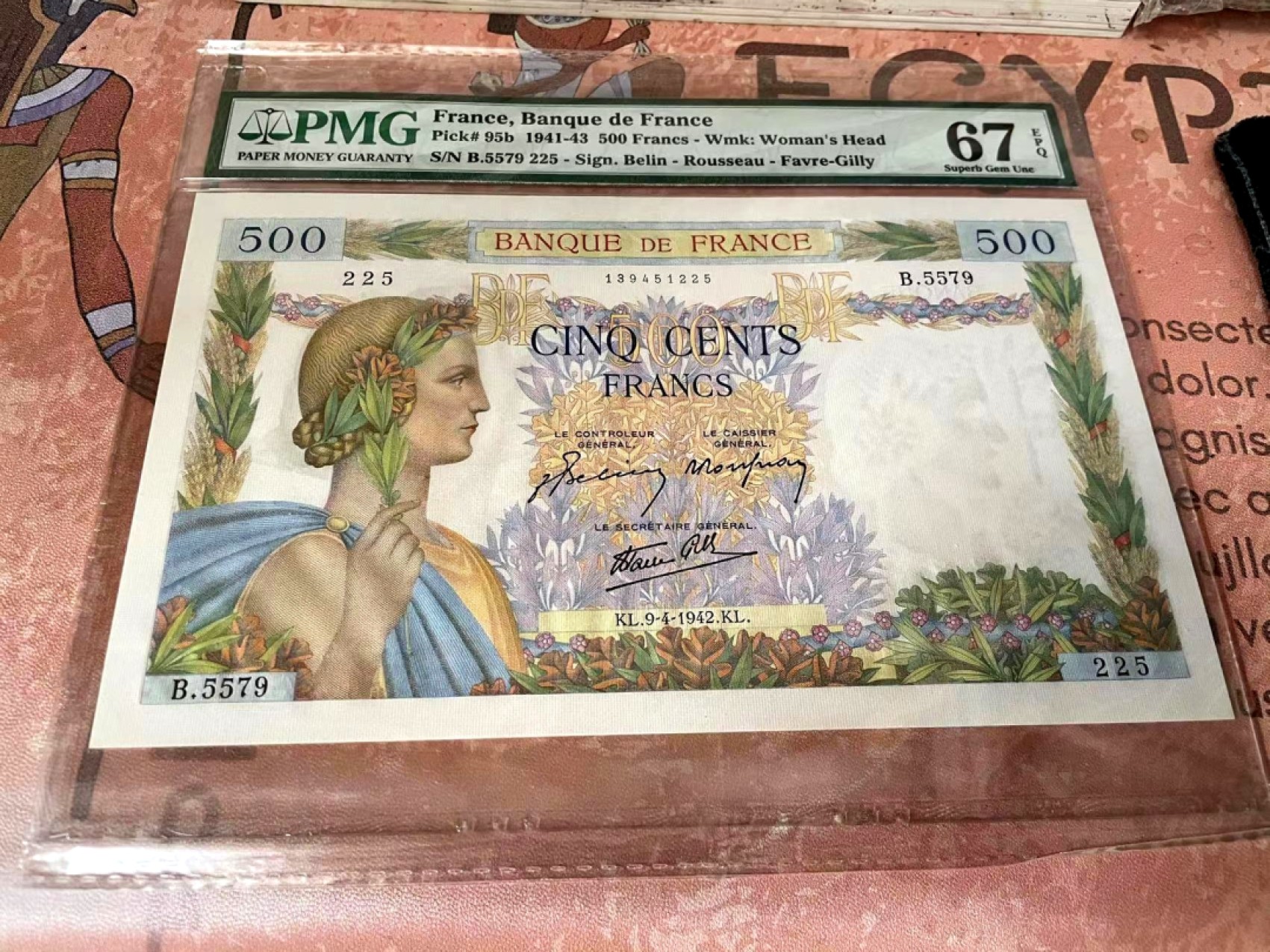 【Blue Auction】✨世界纸币精拍第190期【精】 【亚军分】法国 1941-43年500法郎 PMG67EPQ 大票幅