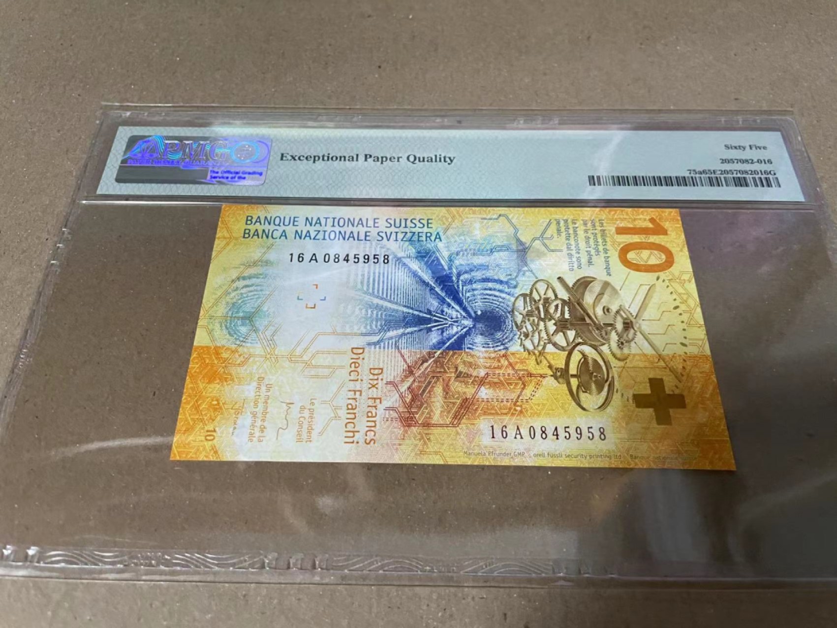 【Blue Auction】✨世界纸币精拍第190期【精】 【A版】瑞士 2016年10法郎 PMG65EPQ 