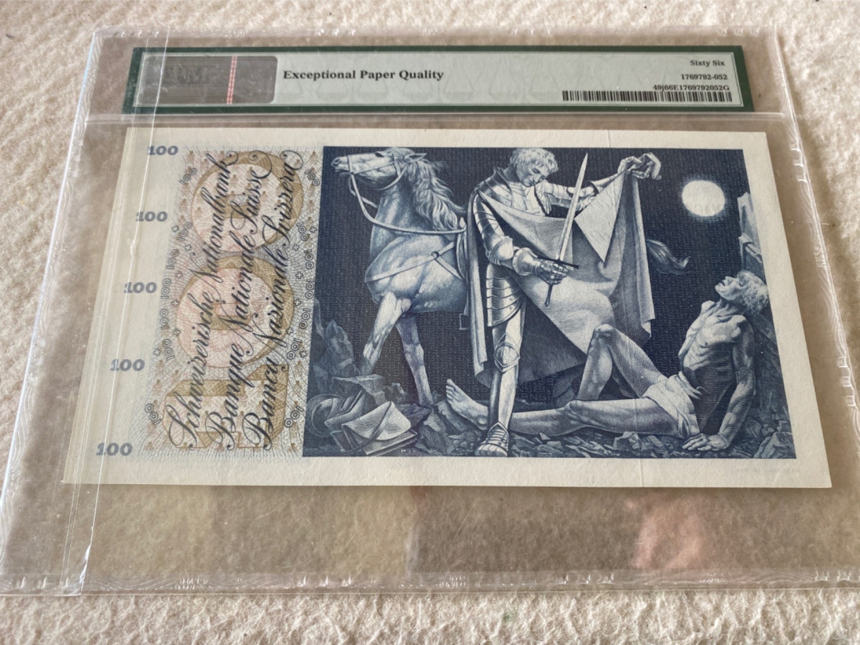 收藏联盟Quantum Auction第166期 即将开拍还有很多大漏等着您！大货送拍返佣活动进行时 1967年瑞士100法郎 割袍 PMG66E