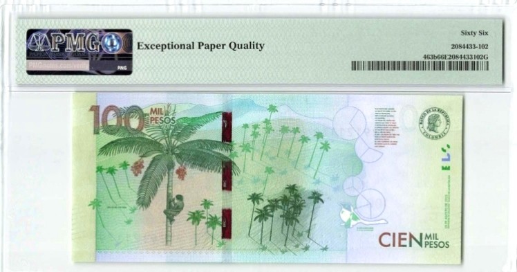 【Blue Auction】✨世界纸币精拍第190期【精】 哥伦比亚 2015年10万比索 高值 PMG66EPQ 精美