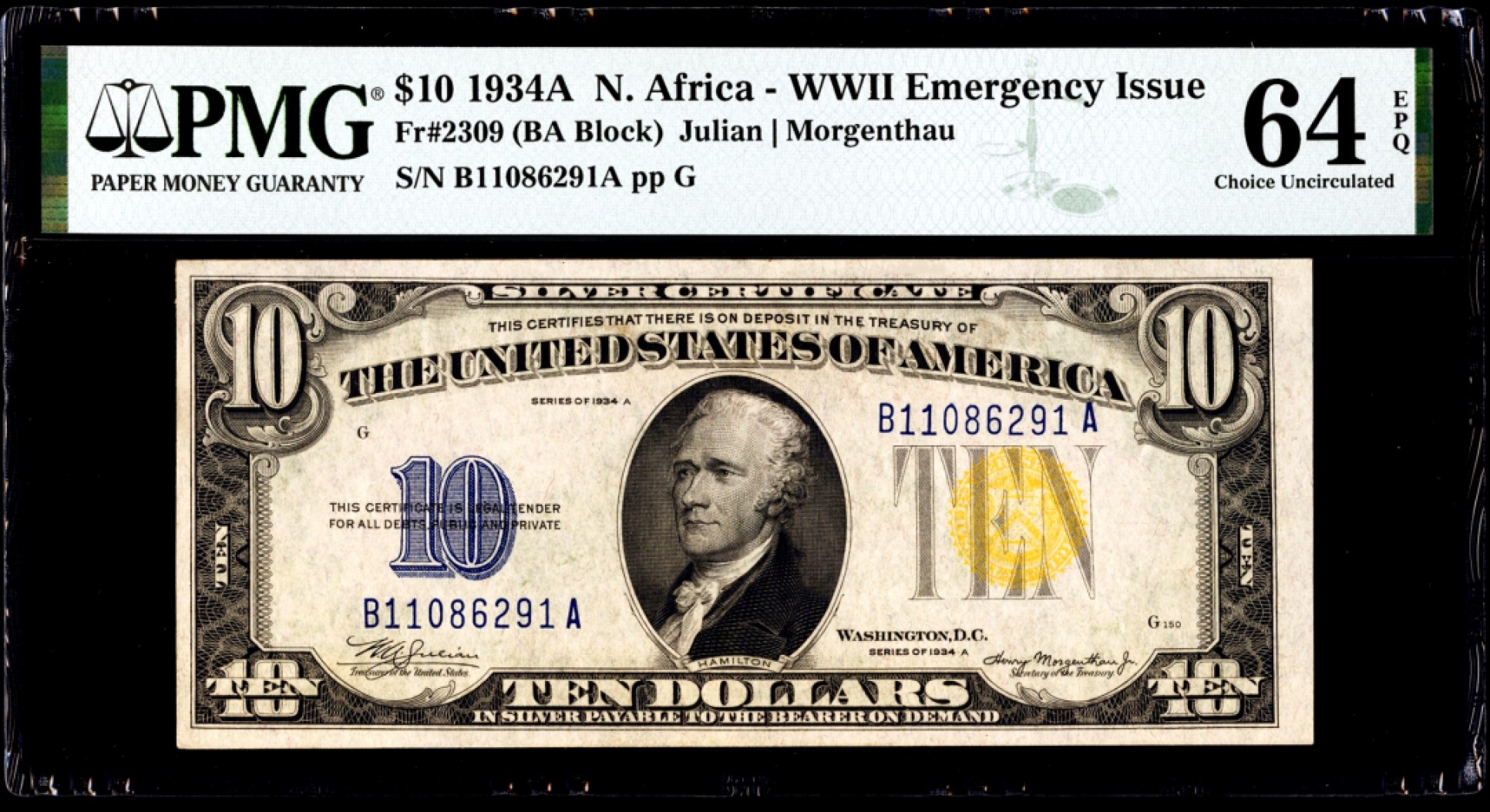 【Blue Auction】✨世界纸币精拍第190期【精】 【无47】美国 1934年10美金 北非券 PMG64EPQ 
