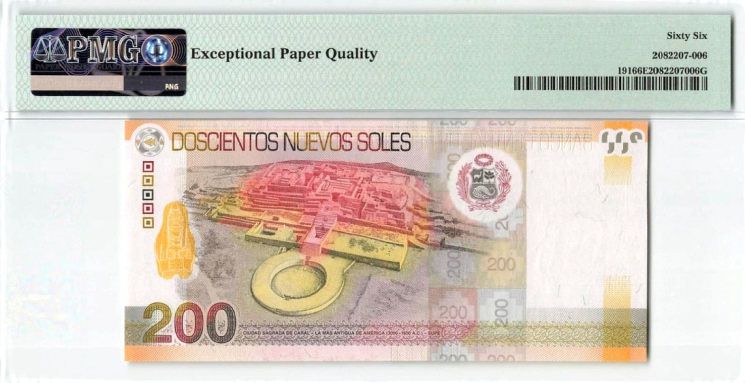 【Blue Auction】✨世界纸币精拍第190期【精】 【A冠无47】秘鲁 2012年200新索尔 圣罗莎•德利马PMG66EPQ 非常漂亮的一张