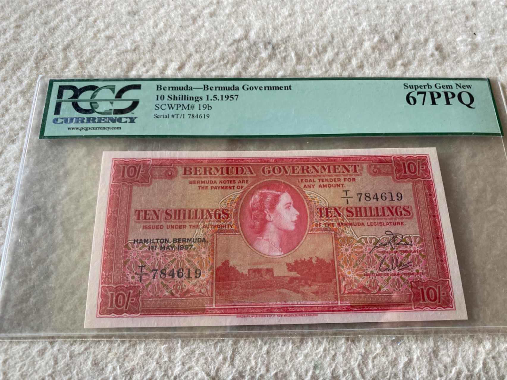 收藏联盟Quantum Auction第166期 即将开拍还有很多大漏等着您！大货送拍返佣活动进行时 1957年英属百慕大 10先令 女王钞 PCGS67PPQ