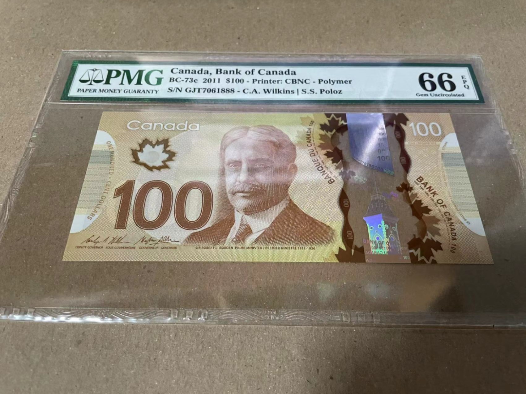 【Blue Auction】✨世界纸币精拍第190期【精】 【888豹子号】加拿大 2011年100元 PMG66EPQ 