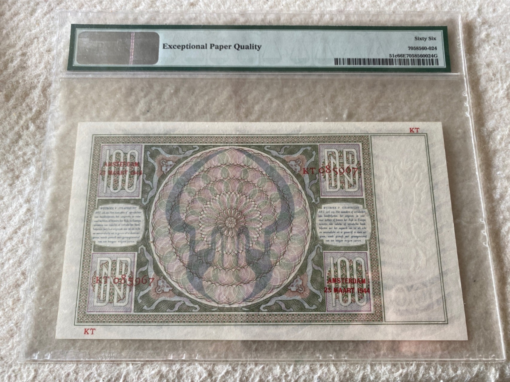 收藏联盟Quantum Auction第166期 即将开拍还有很多大漏等着您！大货送拍返佣活动进行时 1942年荷兰100盾 PMG66E