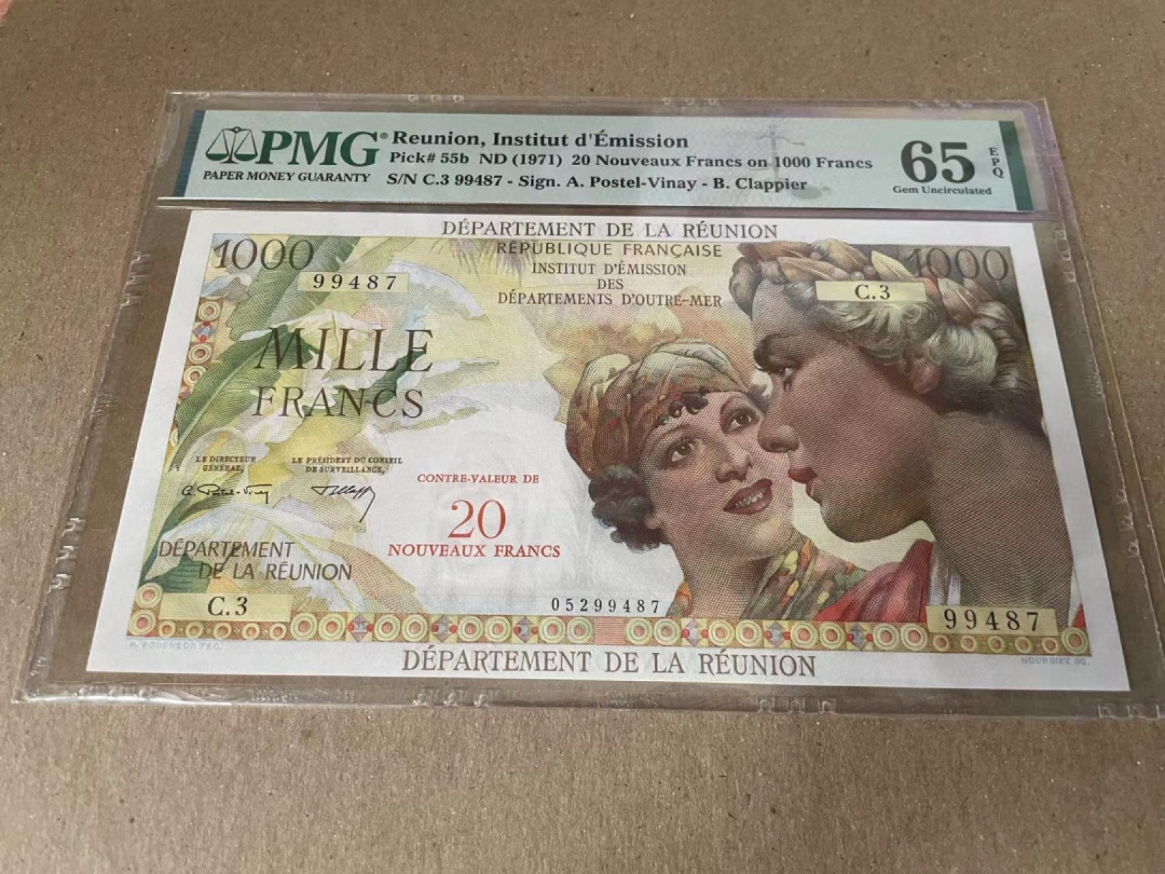 【Blue Auction】✨世界纸币精拍第190期【精】 留尼旺 1971年20新法郎 PMG65EPQ 法属精美大票