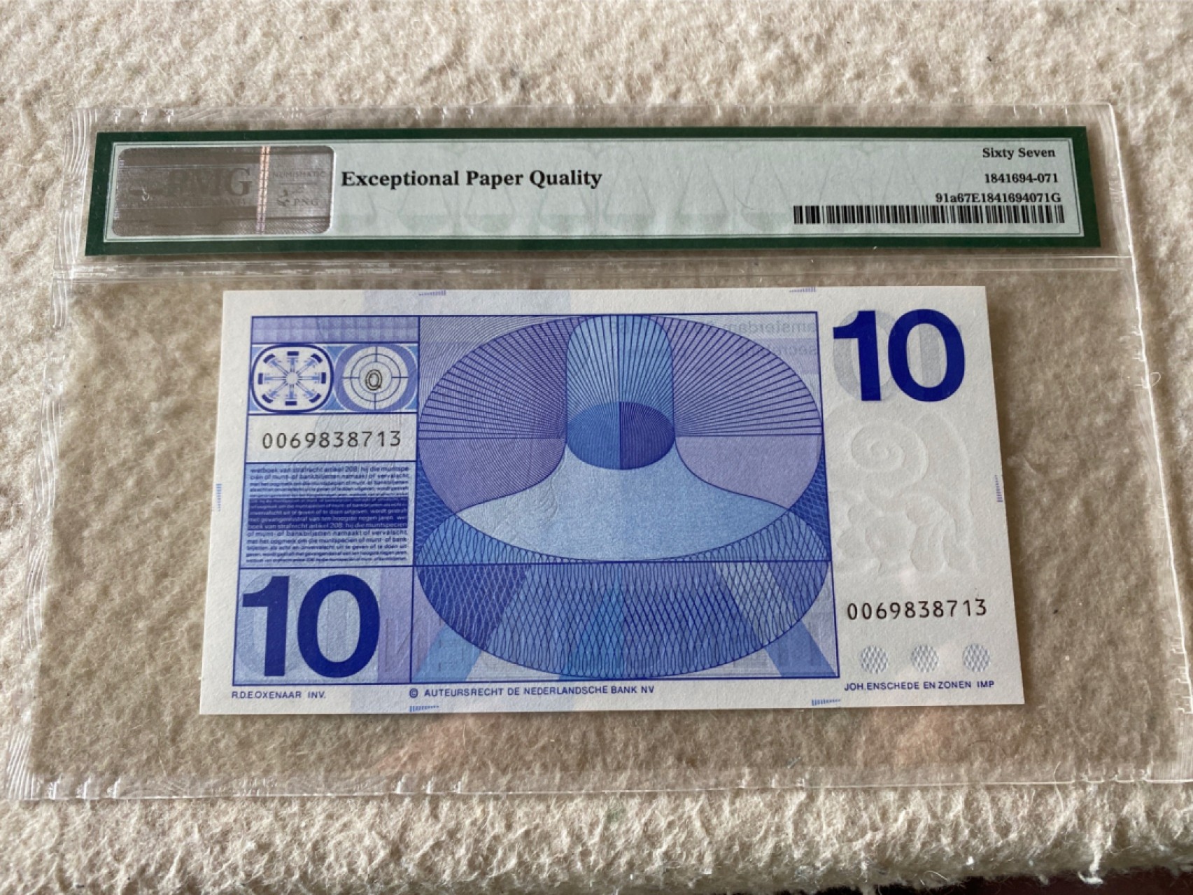 收藏联盟Quantum Auction第166期 即将开拍还有很多大漏等着您！大货送拍返佣活动进行时 1968年荷兰10盾 牛眼版 PMG67E