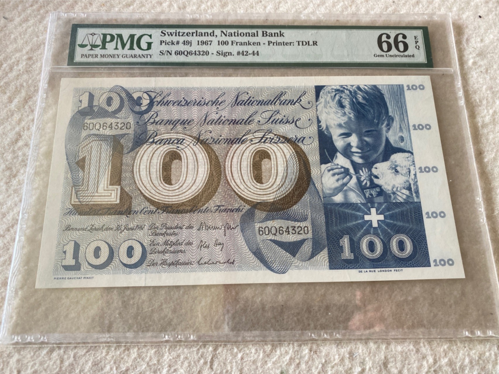 收藏联盟Quantum Auction第166期 即将开拍还有很多大漏等着您！大货送拍返佣活动进行时 1967年瑞士100法郎 割袍 PMG66E