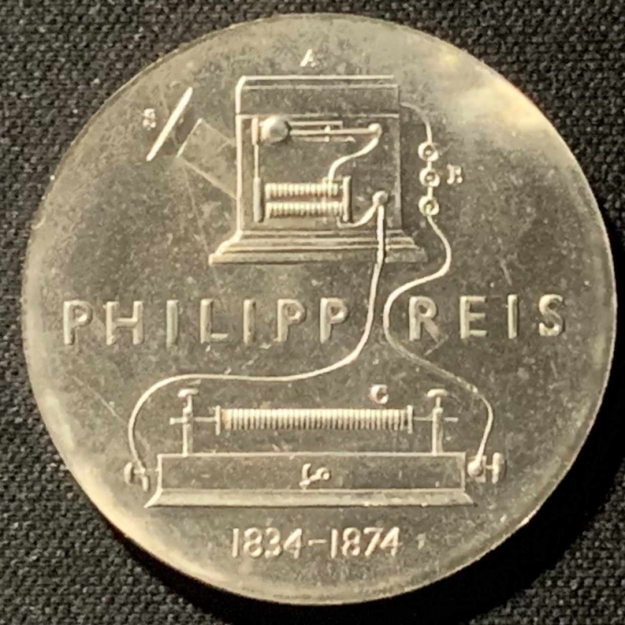 紫瑗钱币——第196期拍卖 民主德国 1974年 科学家 菲利普·里斯逝世100周年 5马克 纪念币