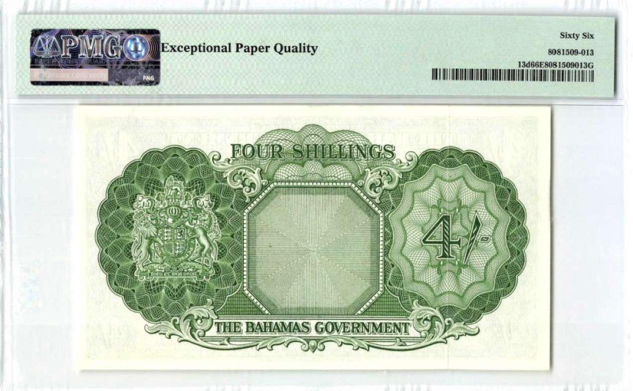 【Blue Auction】✨世界纸币精拍第190期【精】  【增值品种】巴哈马 1963年4先令 大冠女王 精美 PMG66EPQ 高分 