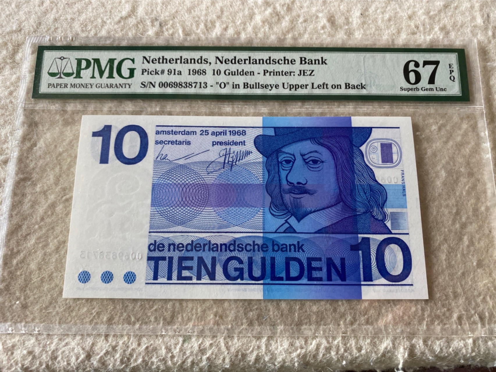 收藏联盟Quantum Auction第166期 即将开拍还有很多大漏等着您！大货送拍返佣活动进行时 1968年荷兰10盾 牛眼版 PMG67E