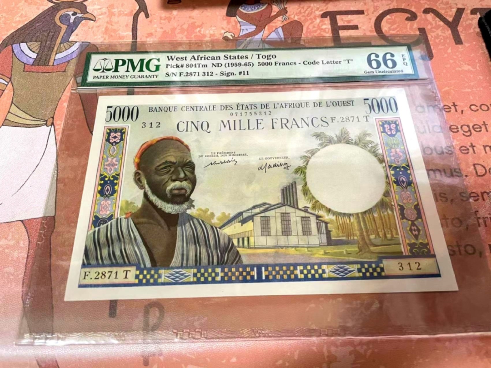 【Blue Auction】✨世界纸币精拍第190期【精】  法属西非 1959-65年5000法郎 多哥版 PMG66EPQ 经典大奶妈