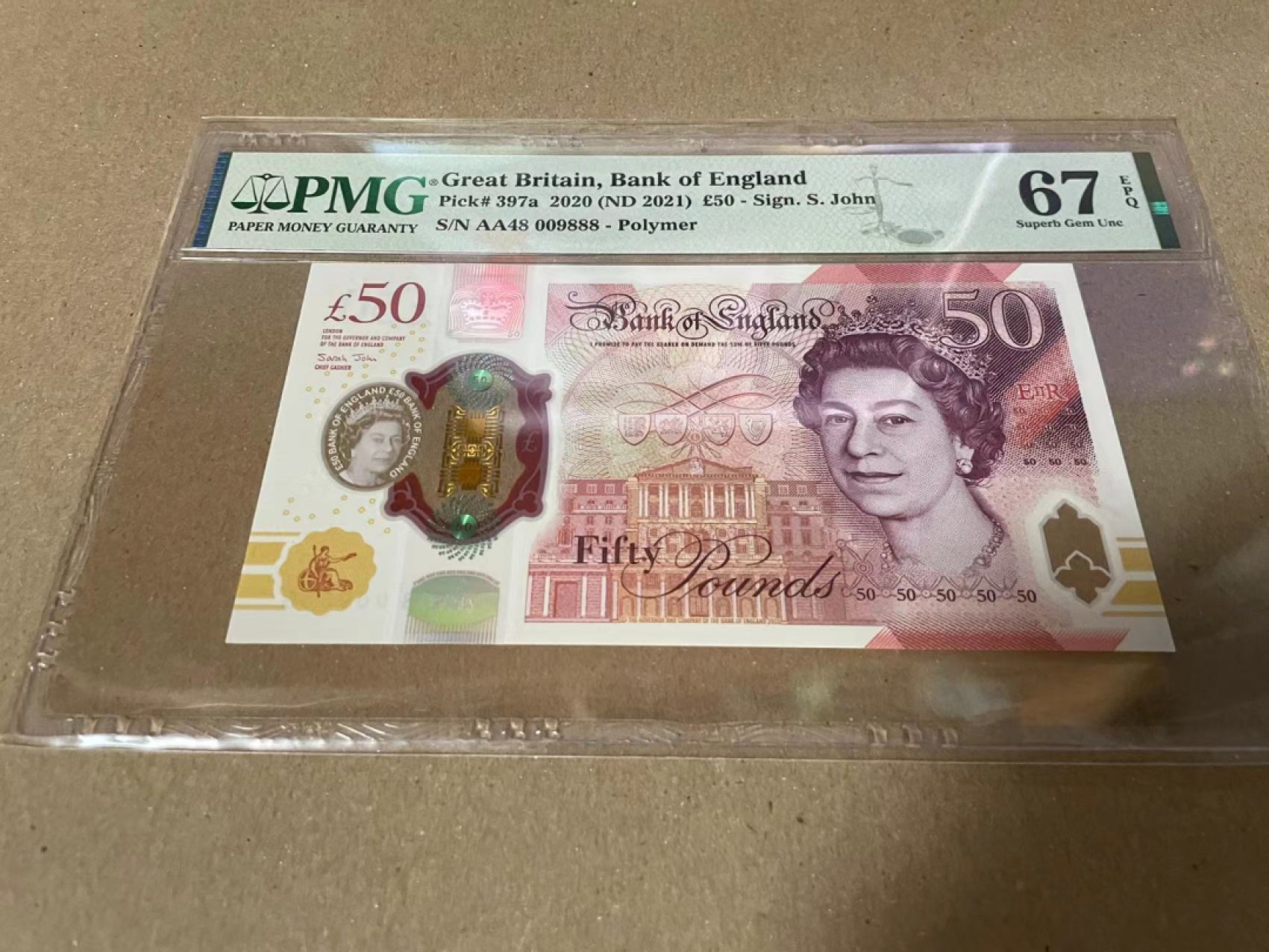 【Blue Auction】✨世界纸币精拍第190期【精】 【888豹子号 AA冠】英国 2020年50镑 PMG67EPQ 