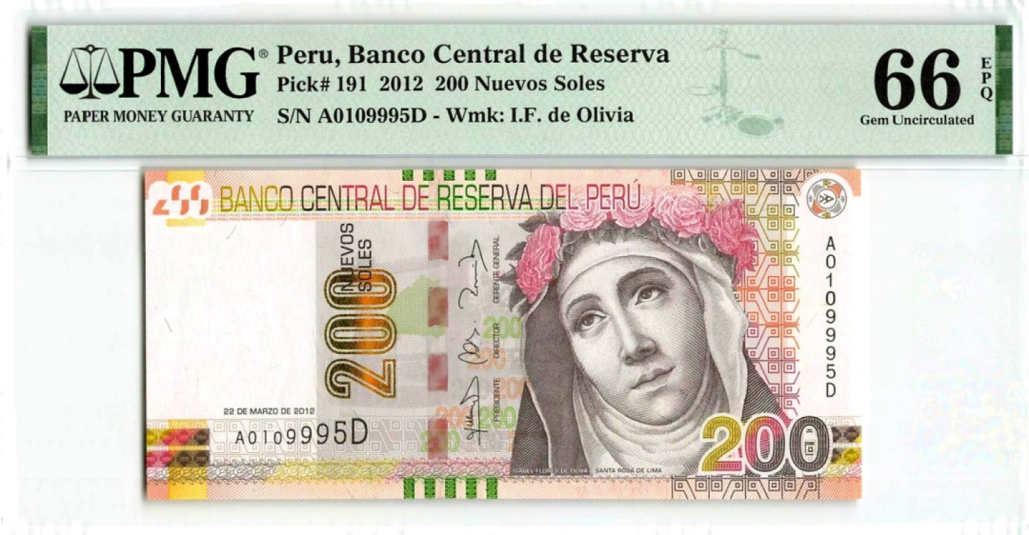 【Blue Auction】✨世界纸币精拍第190期【精】 【A冠无47】秘鲁 2012年200新索尔 圣罗莎•德利马PMG66EPQ 非常漂亮的一张