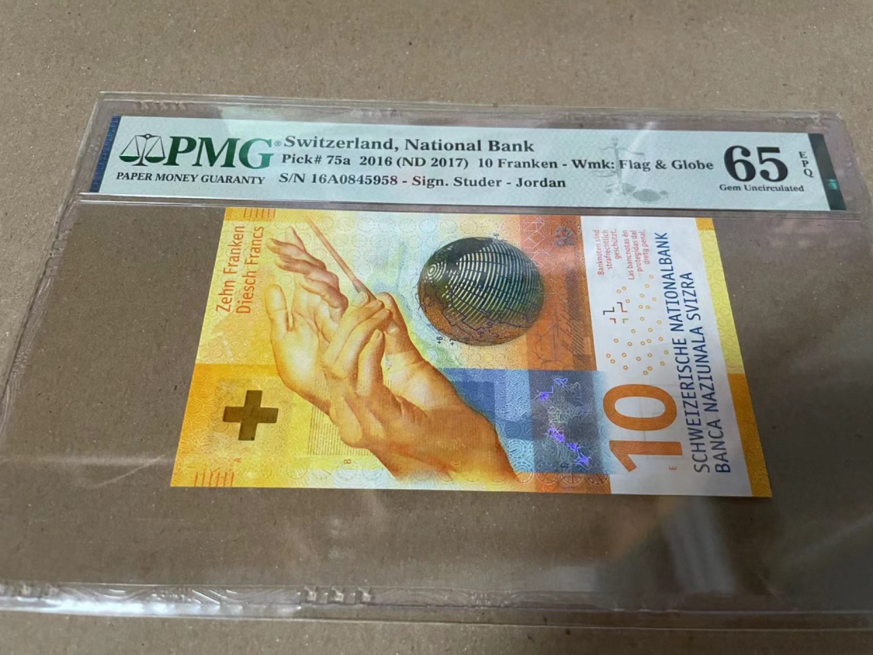 【Blue Auction】✨世界纸币精拍第190期【精】 【A版】瑞士 2016年10法郎 PMG65EPQ 