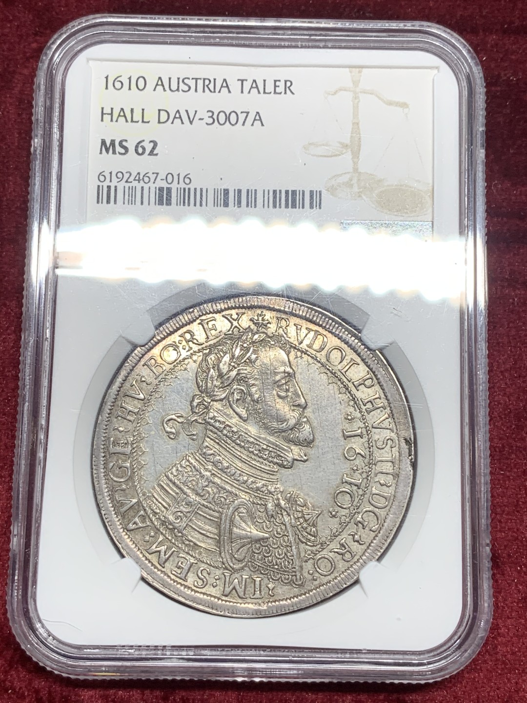 《竞宝斋》中天佳节（端午节特拍）6月12日-周日-第64场 冠军分NGC-MS62 神圣罗马帝国 1610 年鲁道夫大泰勒hall厂出品原光全深打 细节和状态兼顾