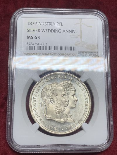 《竞宝斋》中天佳节（端午节特拍）6月12日-周日-第64场 - NGC MS63 奥地利 1879年 弗朗茨和茜茜公主银婚 2弗洛林 银币  最热的品种 状态太好 描述词穷 见图 见视频吧