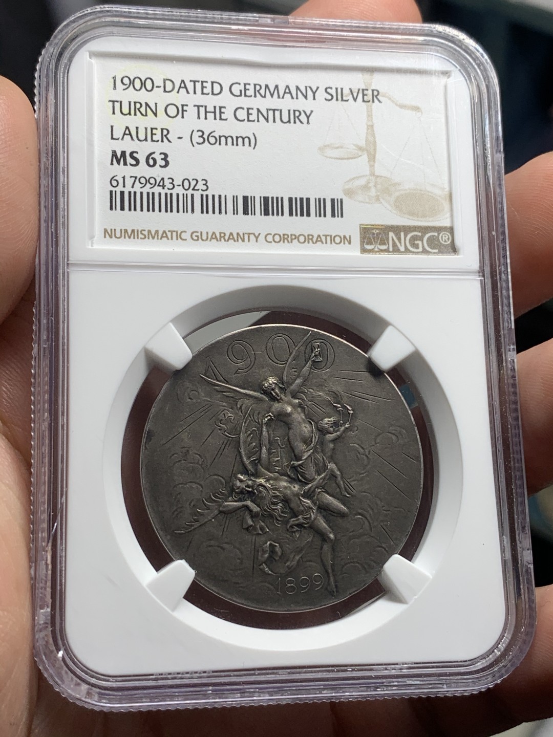 《竞宝斋》中天佳节（端午节特拍）6月12日-周日-第64场 NGC MS63 德国1900年世纪之交纪念银章 名家Lauer作品