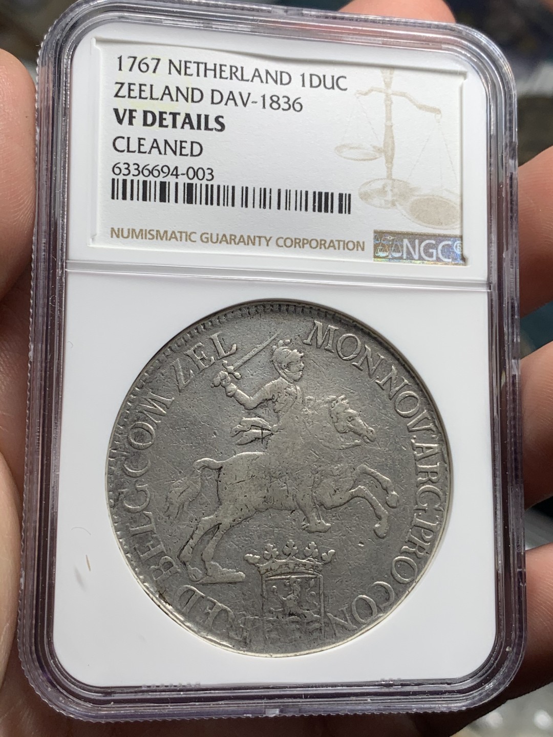 《竞宝斋》中天佳节（端午节特拍）6月12日-周日-第64场 NGC 评级 荷兰 泽兰省 1767年 1杜卡特 大马剑银币 少见省份 32多克大规格 供不应求的品种