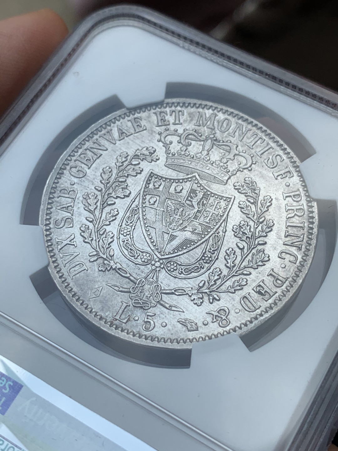 《竞宝斋》中天佳节（端午节特拍）6月12日-周日-第64场 NGC冠军分-MS62意大利撒丁王国1828年5里拉，都灵厂唯一最高分。同款64+折合人民币3.6万。性价比极高