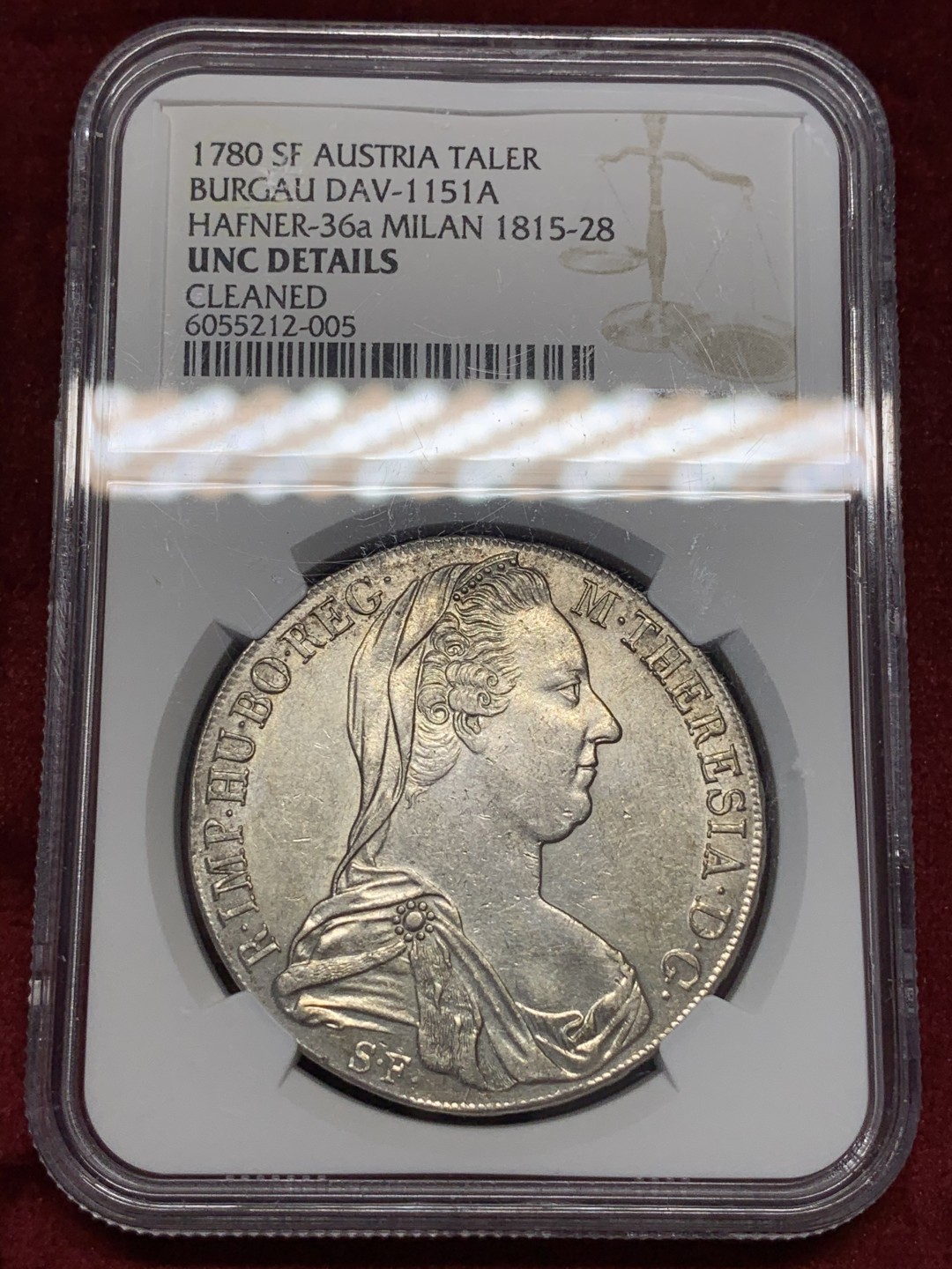《竞宝斋》中天佳节（端午节特拍）6月12日-周日-第64场 NGC UNC评级 奥地利 1780年原铸大奶妈 米兰版 发行时间在1815-1828年 目录编号36a