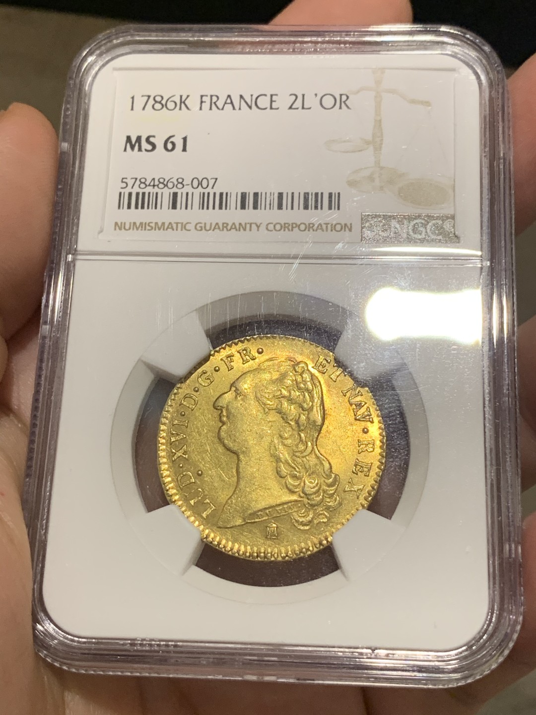 《竞宝斋》中天佳节（端午节特拍）6月12日-周日-第64场 NGC MS61 1786年法国路易十六2金路易 深打无减重，在同期法国币中非常难得，同分中的战斗机，15.3克，917金