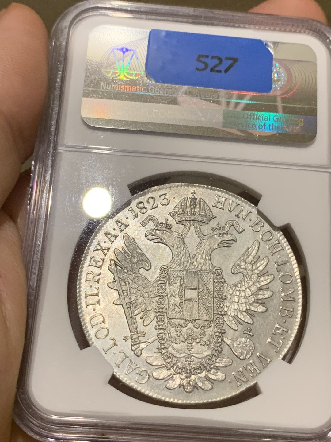 《竞宝斋》中天佳节（端午节特拍）6月12日-周日-第64场 NGC-MS62 奥匈帝国 1823-C 弗朗茨一世泰勒 N/P 唯一冠军分 鹰面浮雕细腻 底板完好 收藏级高分