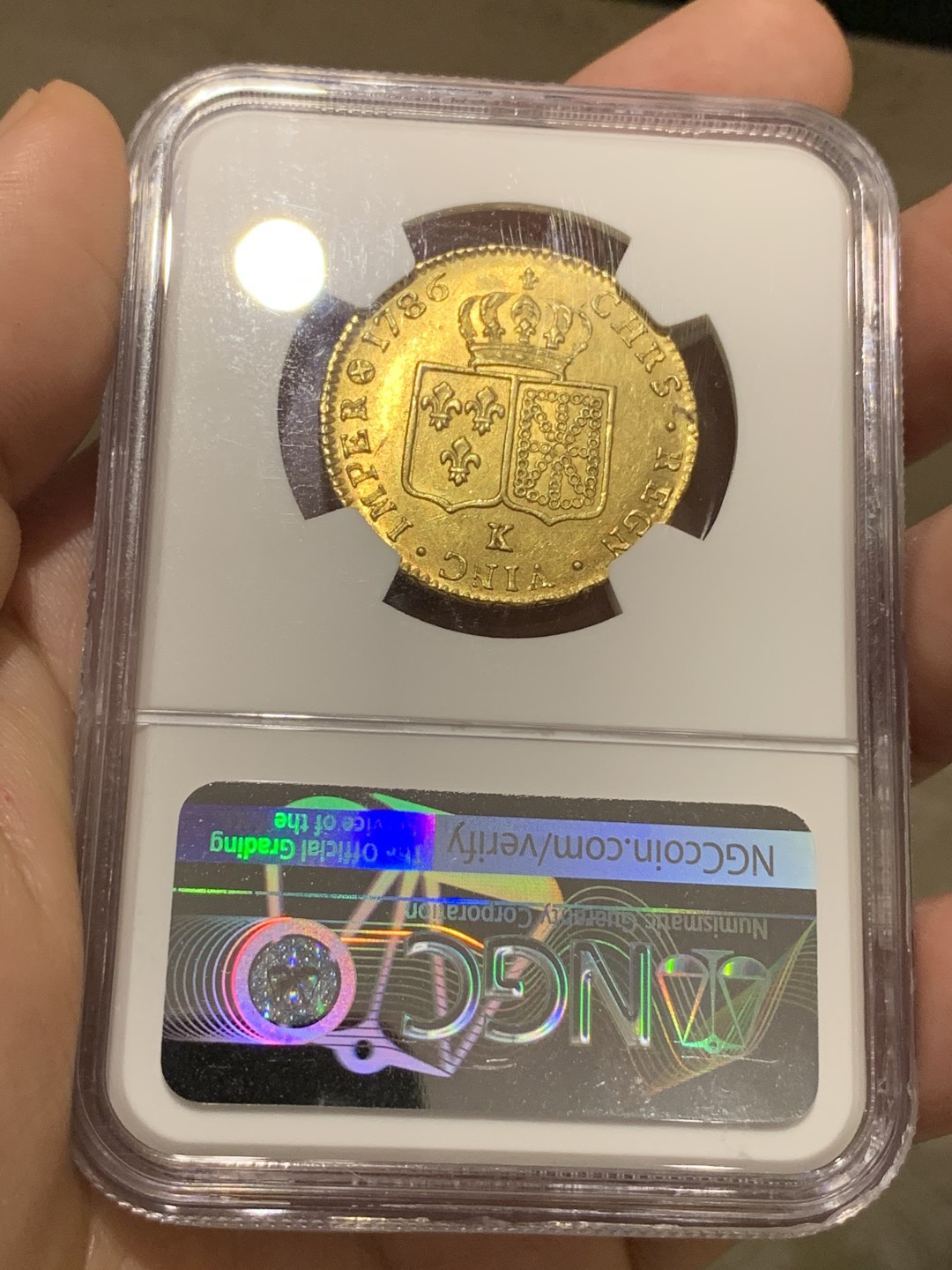 《竞宝斋》中天佳节（端午节特拍）6月12日-周日-第64场 NGC MS61 1786年法国路易十六2金路易 深打无减重，在同期法国币中非常难得，同分中的战斗机，15.3克，917金