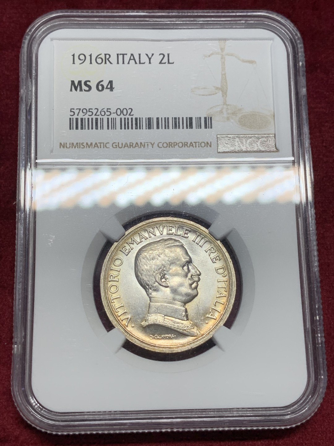 《竞宝斋》中天佳节（端午节特拍）6月12日-周日-第64场 NGC-MS64 意大利 1916R 2里拉银币 胜利女神马车女神 背面细节完好清晰 顶级品相！可以收藏